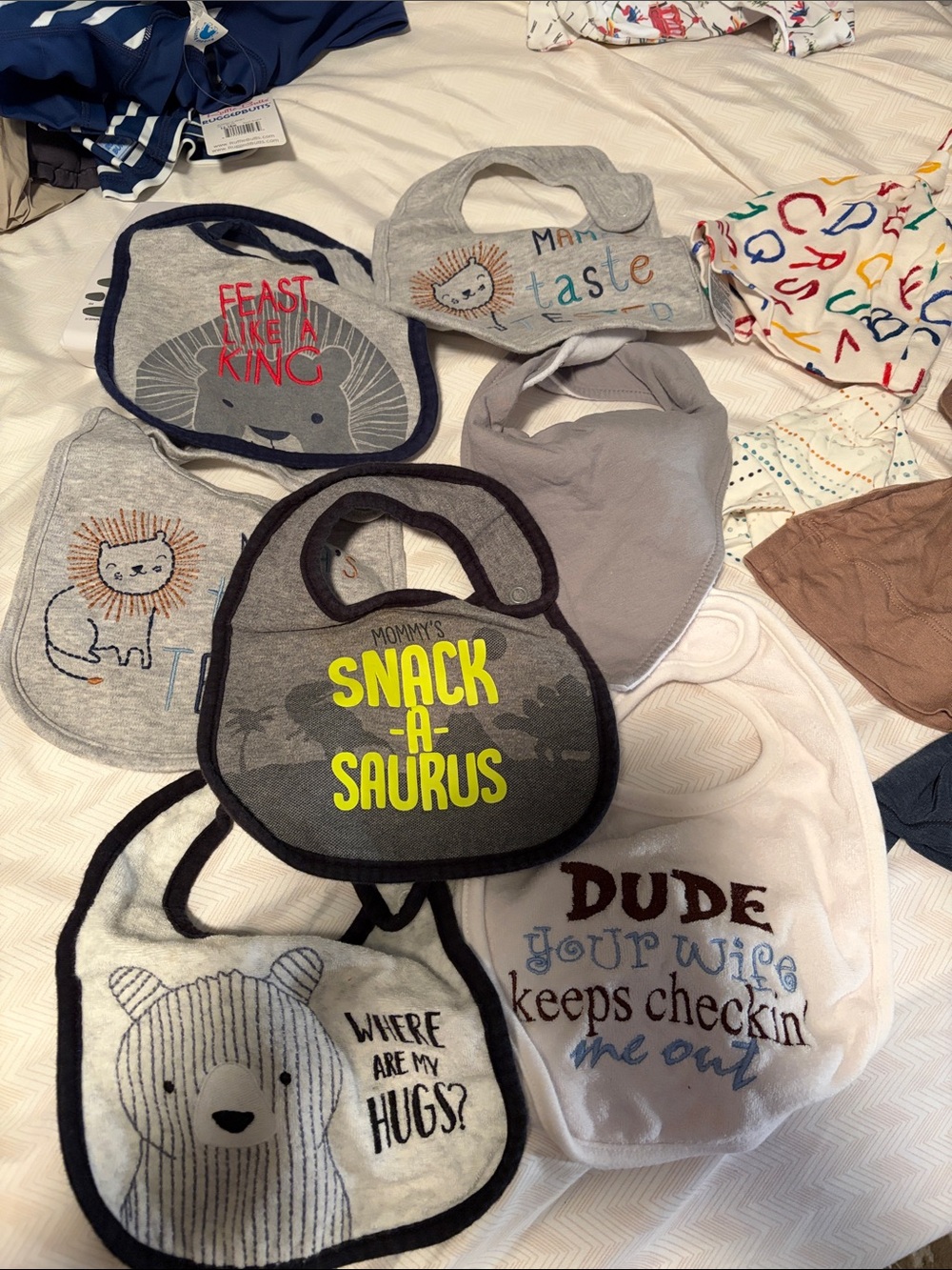 Boys Gray Multicolor Baby Bib Bundle & Hats